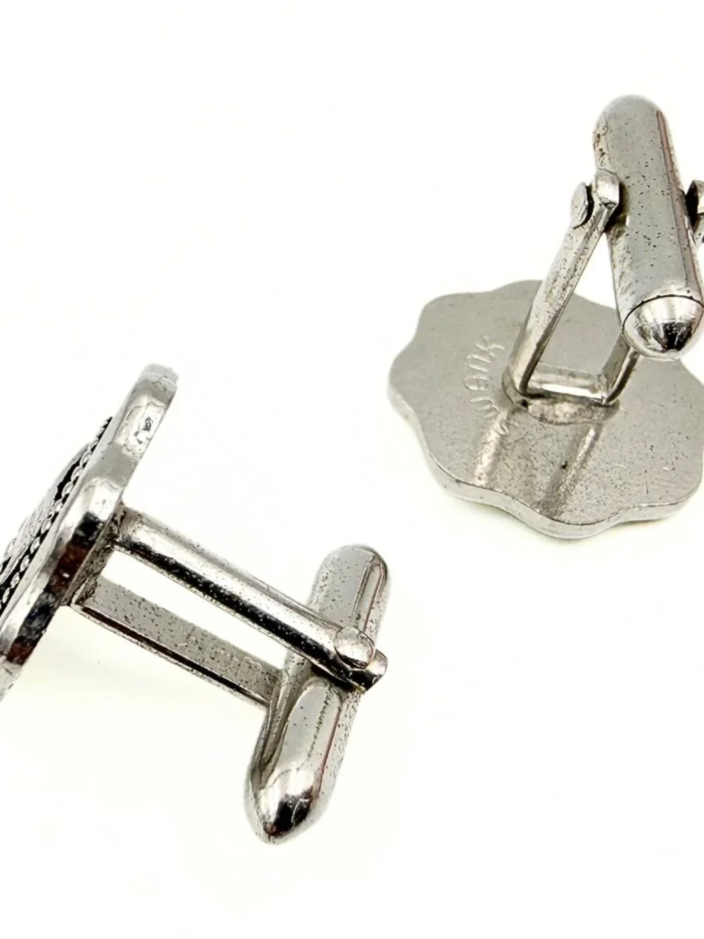Swank Signed Traditional Heraldic 5 Point Coronet MCM Silver Plated Cufflinks